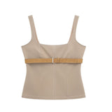 Yipinpay New Spring Style Silk Thread Decoration With Belt Slim Halter Top 3067006