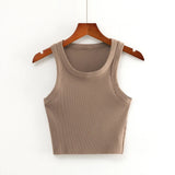 Yipinpay New Round Collar Solid Color Sports Short Blouse With A Slimmed Edge, A Small Vest.