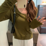 Goose Egg Collar Tencel Long-Sleeved T-Shirt Women Wear The New Soft Waxy Skin Bottoming Shirt In Spring