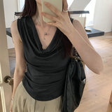French Temperament Design Shoulder Swing Collar Vest Summer 2024 New Style Slim And Thin Sleeveless Blouse