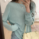 Sunscreen Shirt Mask Long-Sleeved T-Shirt Women's Summer Thin Loose Irregular Fork Bottom Air-Conditioning Blouse