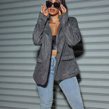 Yipinpay Style Commuter Cardigan Lapel Long Sleeves Shiny Large Size Casual Suit Jacket