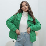 Yipinpay Station Down Cotton-Padded Jacket 2024 New Women's Winter Thickened Cotton-Padded Jacket Popular Style Bright Color Vertical Collar Cotton-Padded Jacket