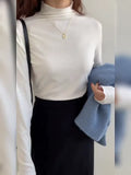 Agaric Edge Long-Sleeved Blouse 2025 Early Spring New Women's T-Shirt White Threaded High-Neck Bottomed Shirt