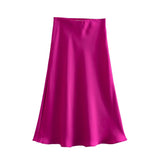 Yipinpay 2024 New Elastic Waistline Simple Full-Color Satin Full-Length Skirt