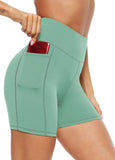 Yipinpay Shorts Tight Three-Point Pocket High-Waist Elastic Fitness Training Exercise Shorts