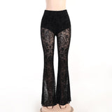 Yipinpay Women's Trousers 2024 Summer New Lace Perspective Sexy High-Waisted Flared Trousers