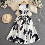 Yipinpay Vest, Long Dress, High Sense, Light Extravagant Round Collar, Waist Slim, Sleeveless A-Print, Large Pendulum Dress