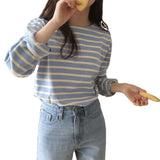 Yipinpay Spring And Autumn Wear Korean Version Of Striped T-Shirt Women's Long Sleeves Loose Leisure Lazy Wind Pure Cotton Student Shirt Trend