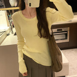 Yipinpay Round Collar Slim Long-Sleeved T-Shirt Girls Autumn And Winter New Beautiful Ins Knitted Blouse