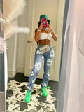Yipinpay 2024 Men's And Women's New Street Fashion Printed High-Waisted Straight Tube Slim Jeans