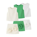 Yipinpay New Spring Style Simple Vest With Two Sets Of Floral Decorative Skirt