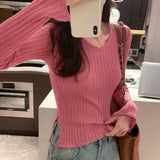 Yipinpay Thin Korean Horn Sleeve Knitted Sweater New Sweet Slim And Forked Underwear In Autumn And Winter