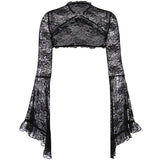 Yipinpay Women's Wear Autumn And Winter New Horn Sleeve Sexy Lace Hollowed-Out Cheongsam Buckle Blouse