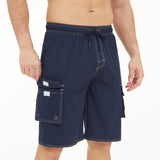 Yipinpay Pants Solid Color Multi-Pocket Fake Two Double-Layer Overalls Five-Point Fitness Running Leisure Sports Shorts
