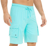 Yipinpay Pants Solid Color Multi-Pocket Fake Two Double-Layer Overalls Five-Point Fitness Running Leisure Sports Shorts