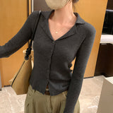 Yipinpay Collar Striped Minority Knitted Cardigan Women's Autumn And Winter New Slim Long-Sleeved Bottom Sweater Jacket