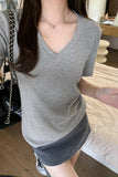 Basic White V-Collar Casual Short-Sleeved T-Shirt Women's New Summer Design Niche Shoulder Blouse