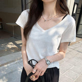 Simple V-Collar Solid Color T-Shirt Small Short-Sleeved T-Shirt Women's New Slim And Thin Underwear In Summer