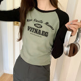 Yipinpay Spice Girl Vintage Long-Sleeved T-Shirt A New Autumn T-Shirt With A Round Collar And A Short Blouse