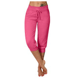 Yipinpay Women's Seven-Cent Pants, Leisure, Slim, High-Waisted Rope Pocket, Sports Pants, Fitness Training, Running Casual Pants