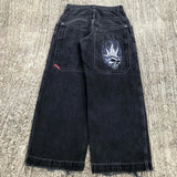 Yipinpay Baggy Jeans Street Hip-Hop Rock Pattern Harajuku Wide-Legged Straight-Leg Pants