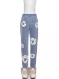 Yipinpay 2024 Men's And Women's New Street Fashion Printed High-Waisted Straight Tube Slim Jeans