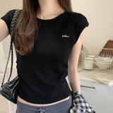 Round-Necked Sleeveless Knitted Embroidered Letter T-Shirt Women's Summer New Fold Waist Early Spring Dress Temperamental Vest