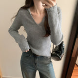 Yipinpay Lapel Folded Into Solid Color Long-Sleeved Knitted Sweater A New Style V-Collar Underwear In Autumn And Winter