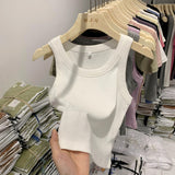 Yipinpay Girls Tight Anti-Smooth Threaded Vest Women's Spring And Summer Suit Slim Top Ins Tide