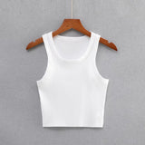 Yipinpay New Round Collar Solid Color Sports Short Blouse With A Slimmed Edge, A Small Vest.