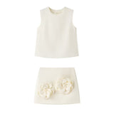 Yipinpay New Spring Style Simple Vest With Two Sets Of Floral Decorative Skirt