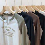 European Shoulder V-Collar T-Shirt Women's Long-Sleeved Spring And Autumn Decoration With Threaded Bottomed Shirt And Short High-Waist Chic Blouse