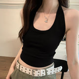 Sexy Neck Suspenders Vest Girls Summer New Korean Version Of Simple Slim Spicy Girls Wear Short Bottomed Tops