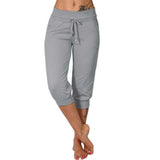 Yipinpay Women's Seven-Cent Pants, Leisure, Slim, High-Waisted Rope Pocket, Sports Pants, Fitness Training, Running Casual Pants