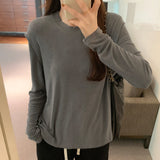 Yipinpay Round Collar Design Feeling Small Flying Sleeved Long-Sleeved T-Shirt Women Wear The New Autumn Style Top With Bottom