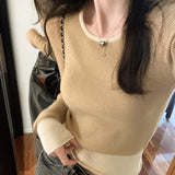 Yipinpay Style Jumper Color Minority Long-Sleeved Sweater Women's Autumn And Winter New Small Short Style Bottom Sweater Trend