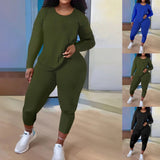 Yipinpay Independent Station Large Size Women's Long-Sleeved Trousers Two-Piece Suit In Solid Color