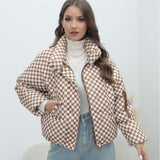 Yipinpay Plaid Women's Coat Bread Jacket Warm Down Cotton-Padded Jacket Women's Cotton-Padded Jacket