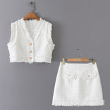 Yipinpay New Woolen Short Vest Woolen Mini Skirt Suit