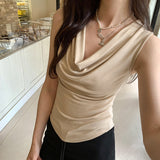 French Temperament Design Shoulder Swing Collar Vest Summer 2024 New Style Slim And Thin Sleeveless Blouse