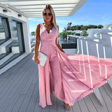 Yipinpay Summer And Autumn New Deep V Jumpsuit INS Sexy Waist Wide Leg Sleeveless Jumpsuit