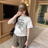Vintage European High-End Print Loose Shoulder-Inserting Short-Sleeved T-Shirt Women's Summer 2024 New Blouse