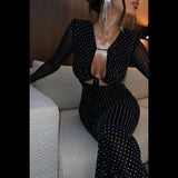 Yipinpay Dazzling Sequined Dress 2024 Fall New Sexy Hollowed-Out Strap Slim Dress