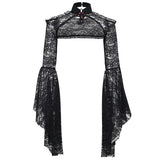 Yipinpay Dark Wind New Horn Sleeve Collar Lace Splicing Open Shoulder Temperament Leisure All Kinds Of Jackets