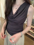 French Temperament Design Shoulder Swing Collar Vest Summer 2024 New Style Slim And Thin Sleeveless Blouse
