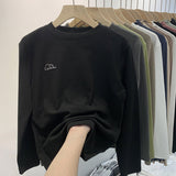 Yipinpay Velvet White Bottomed Shirt Women's Autumn And Winter New Style Embroidery Long-Sleeved Sanded T-Shirt Round Collar Blouse