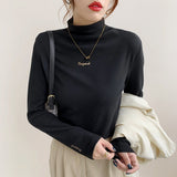 Yipinpay Velvet Bottomed Shirt With Autumn And Winter Foreign Style Long Sleeves 2024 New Half-High Collar Velvet Thickened T-Shirt Blouse