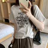 Vintage European High-End Print Loose Shoulder-Inserting Short-Sleeved T-Shirt Women's Summer 2024 New Blouse
