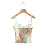 Yipinpay New Waist Keel Three-Dimensional Steel Ring Printed Halter Blouse